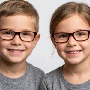 Kids Bold Two-Tone Rectangular Eyeglass Frames - Brown & Orange Sporty & Modern